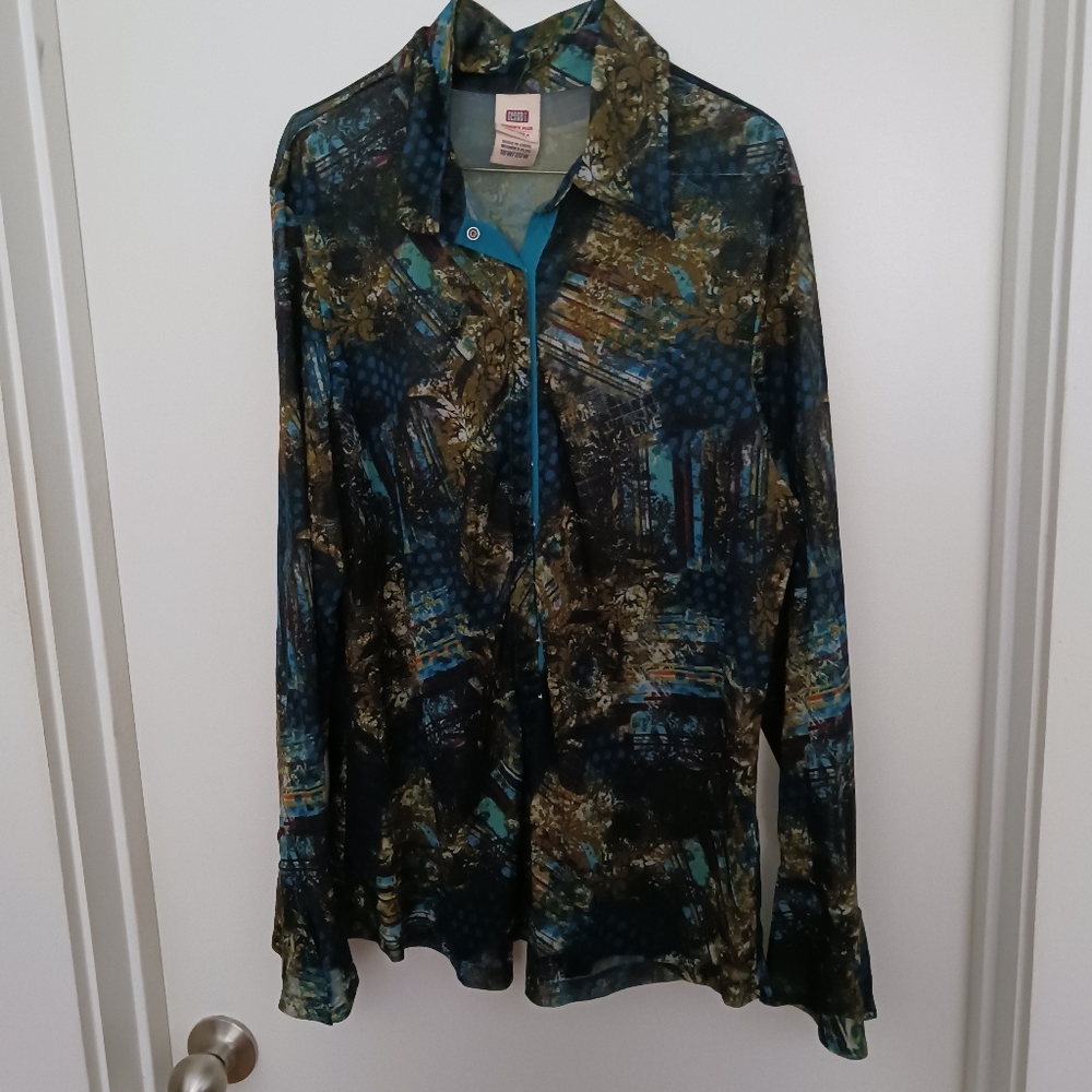Faded Glory 18/20 printed sheer button down